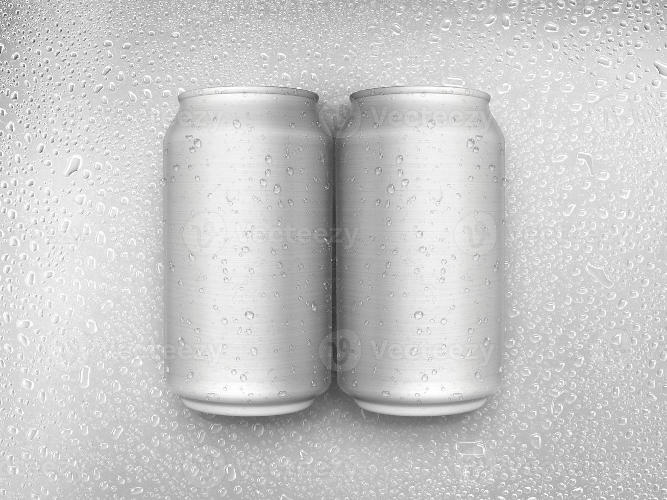 Aluminum cans on water droplets background photo