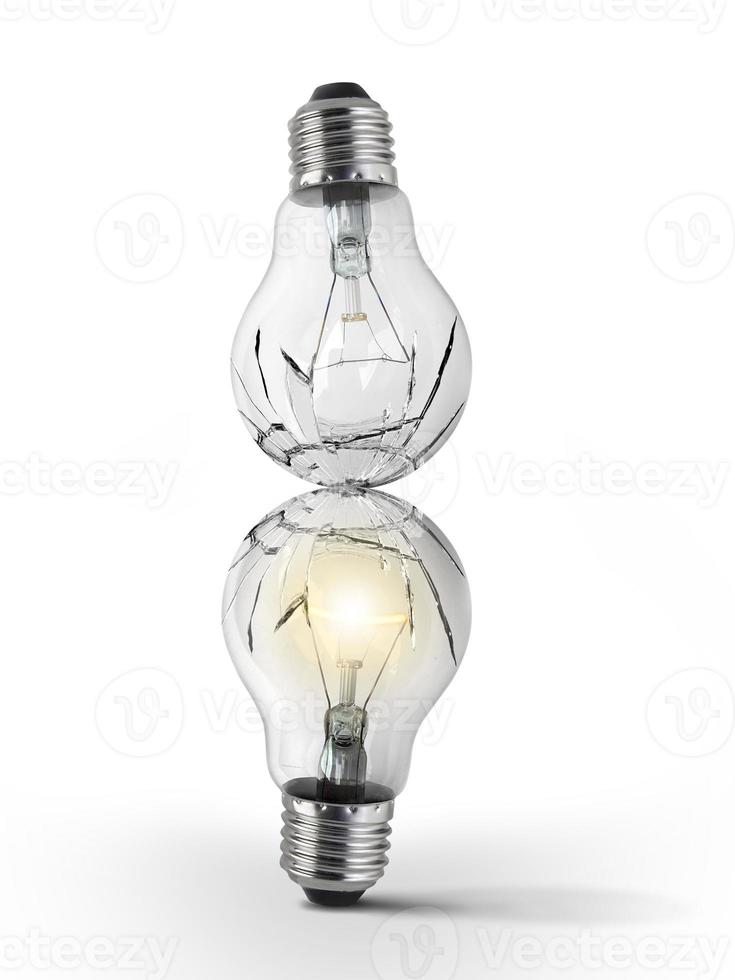 Broken bulb, isolated white background photo