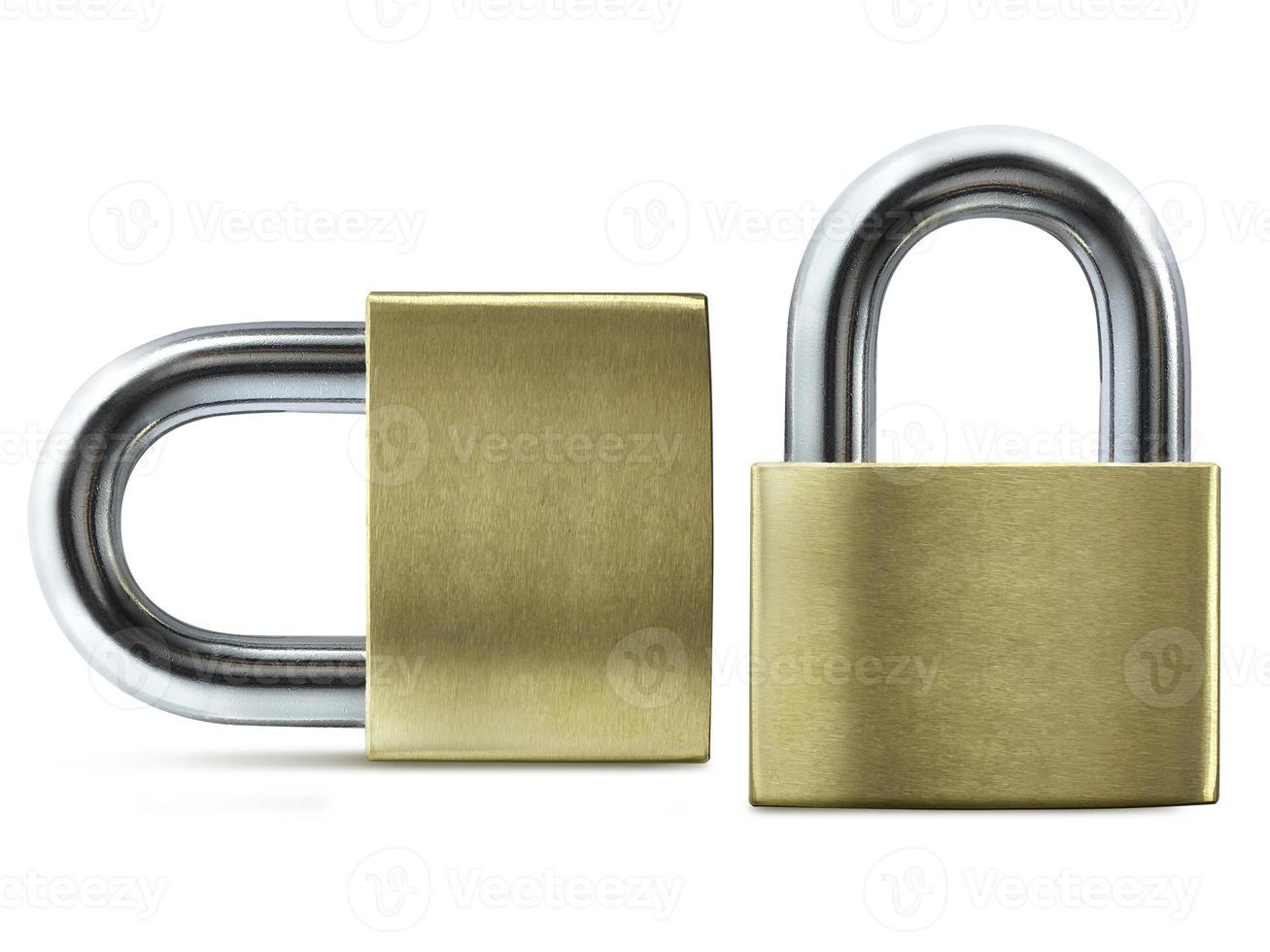 Metal padlock isolated on white background photo