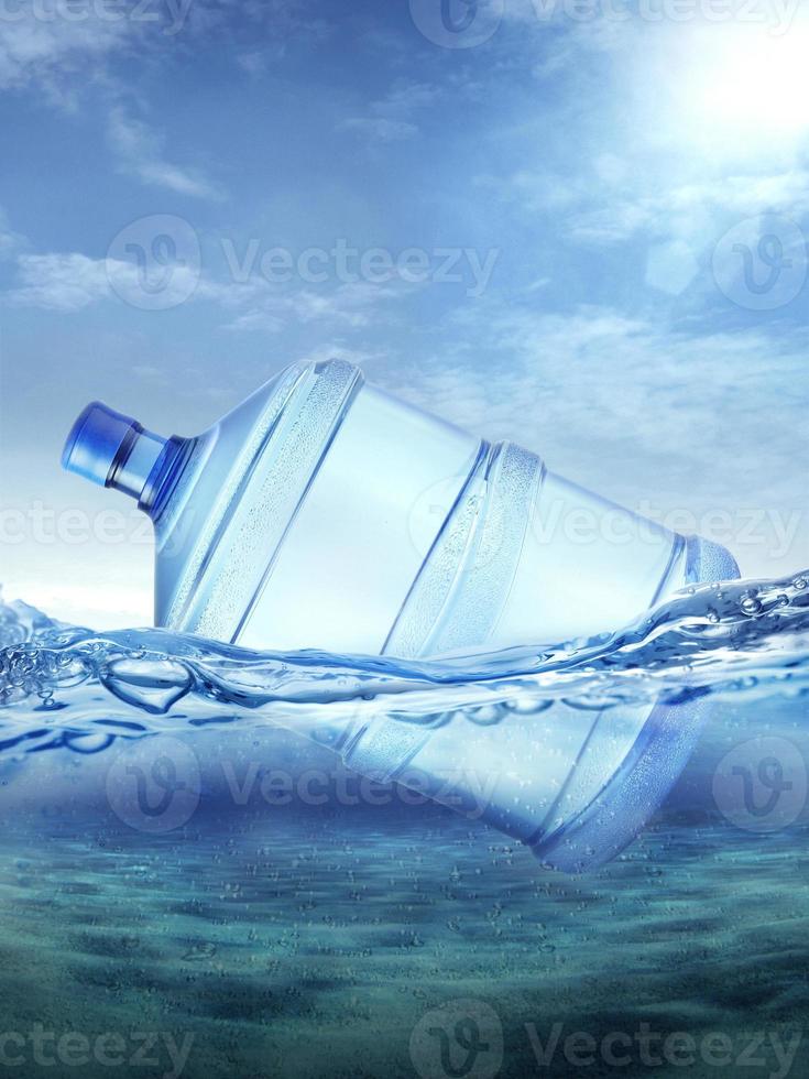 Plastic big water bottles in ocean photo