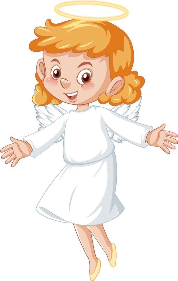 Cute angel cartoon character in white dress on white background vector