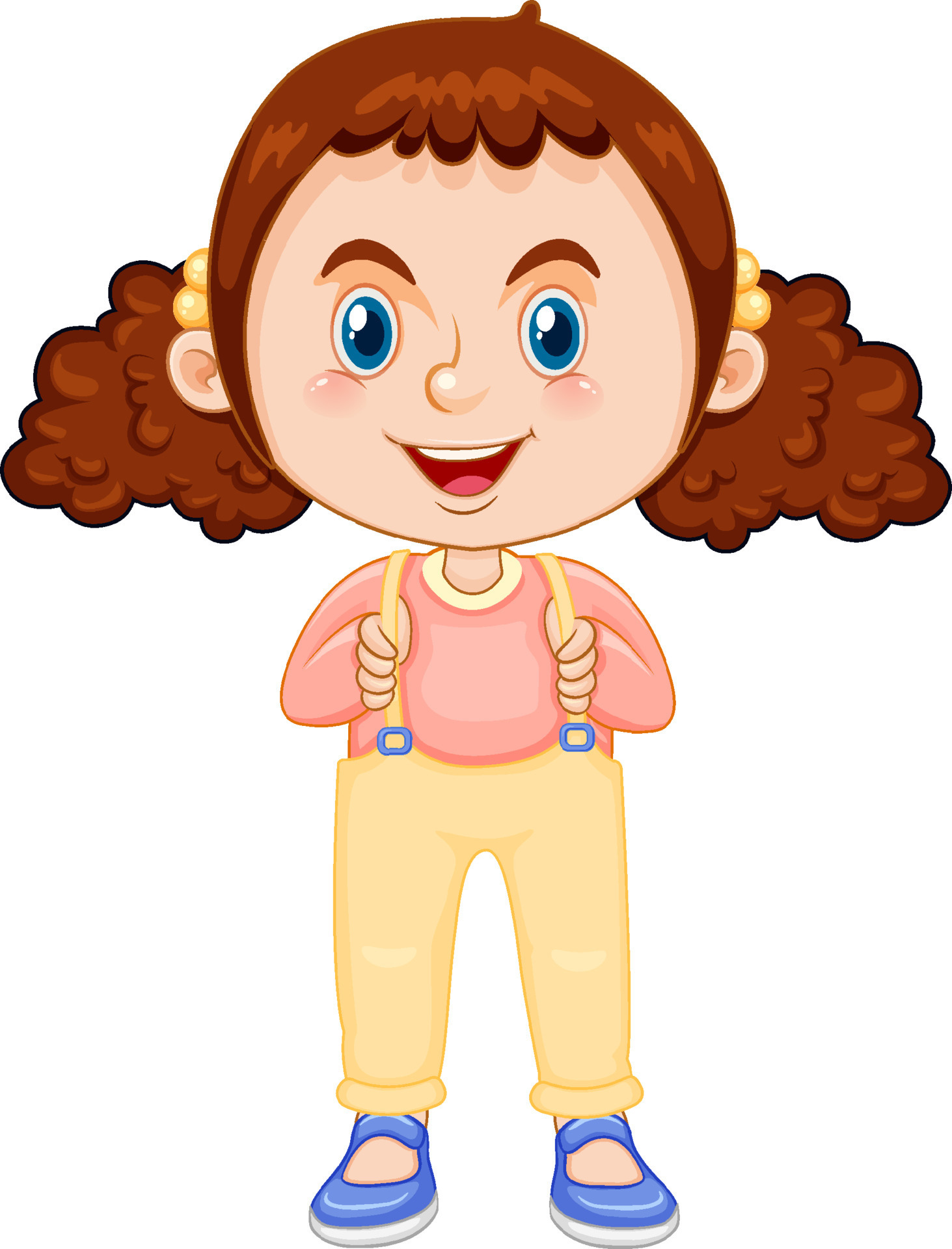 Cute girl cartoon character with curly pigtail hair 8615089 Vector Art at  Vecteezy