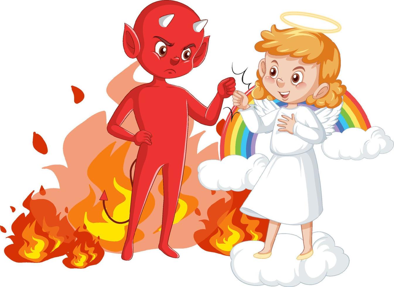 personaje de dibujos animados de diablo y ángel sobre fondo blanco vector