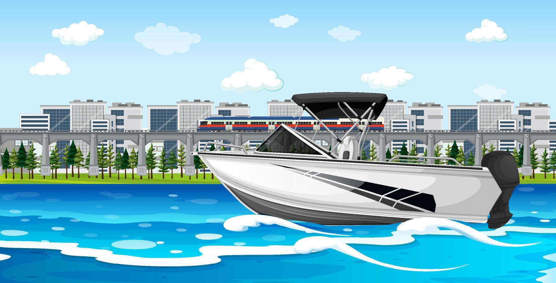 River city scene with a speedboat vector