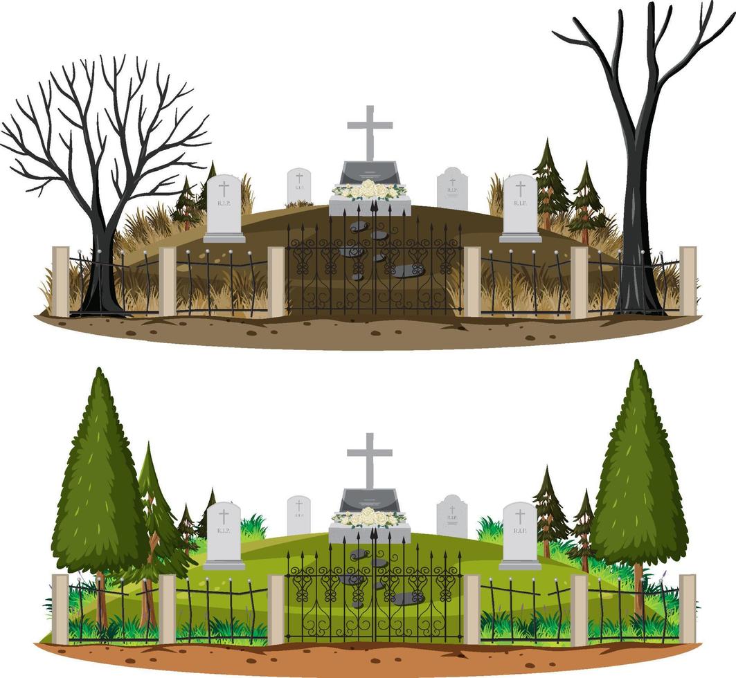 Cemetery graveyard scene isolated vector