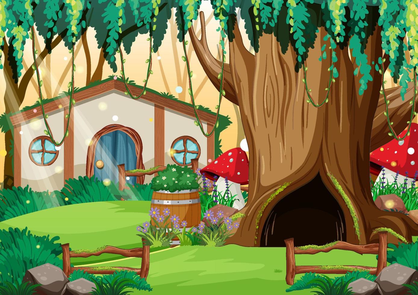 Forest fantasy enchanted forest background scene vector