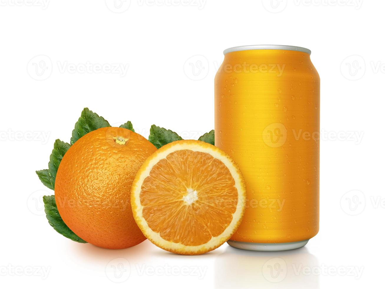 Orange aluminum can with fruits on Isolated on a white background photo
