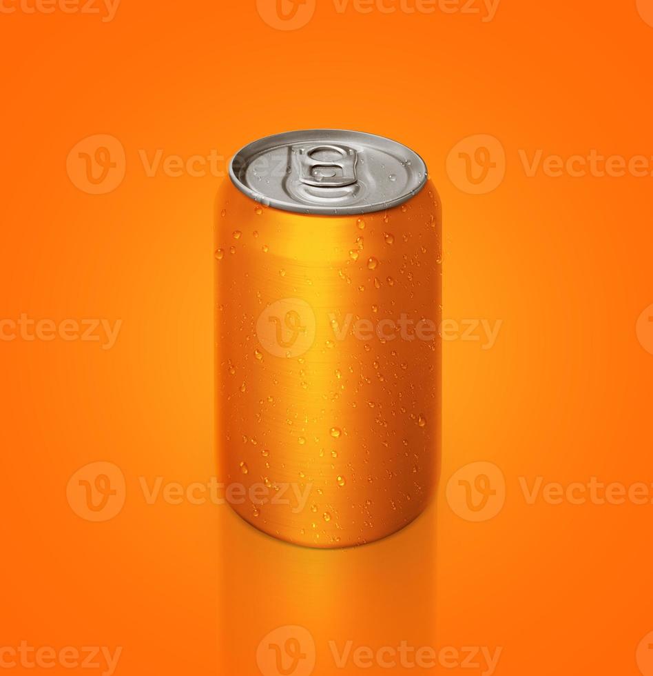 Aluminum orange soda can on orange background For design photo