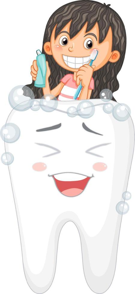 linda chica personaje de dibujos animados cepillarse los dientes vector