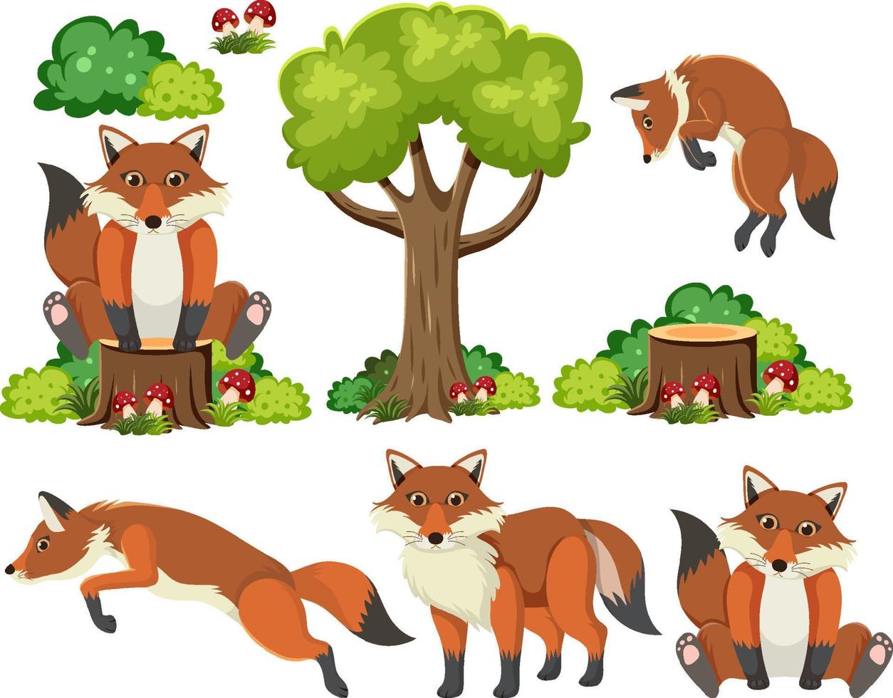 Wild animals set with nature elements vector