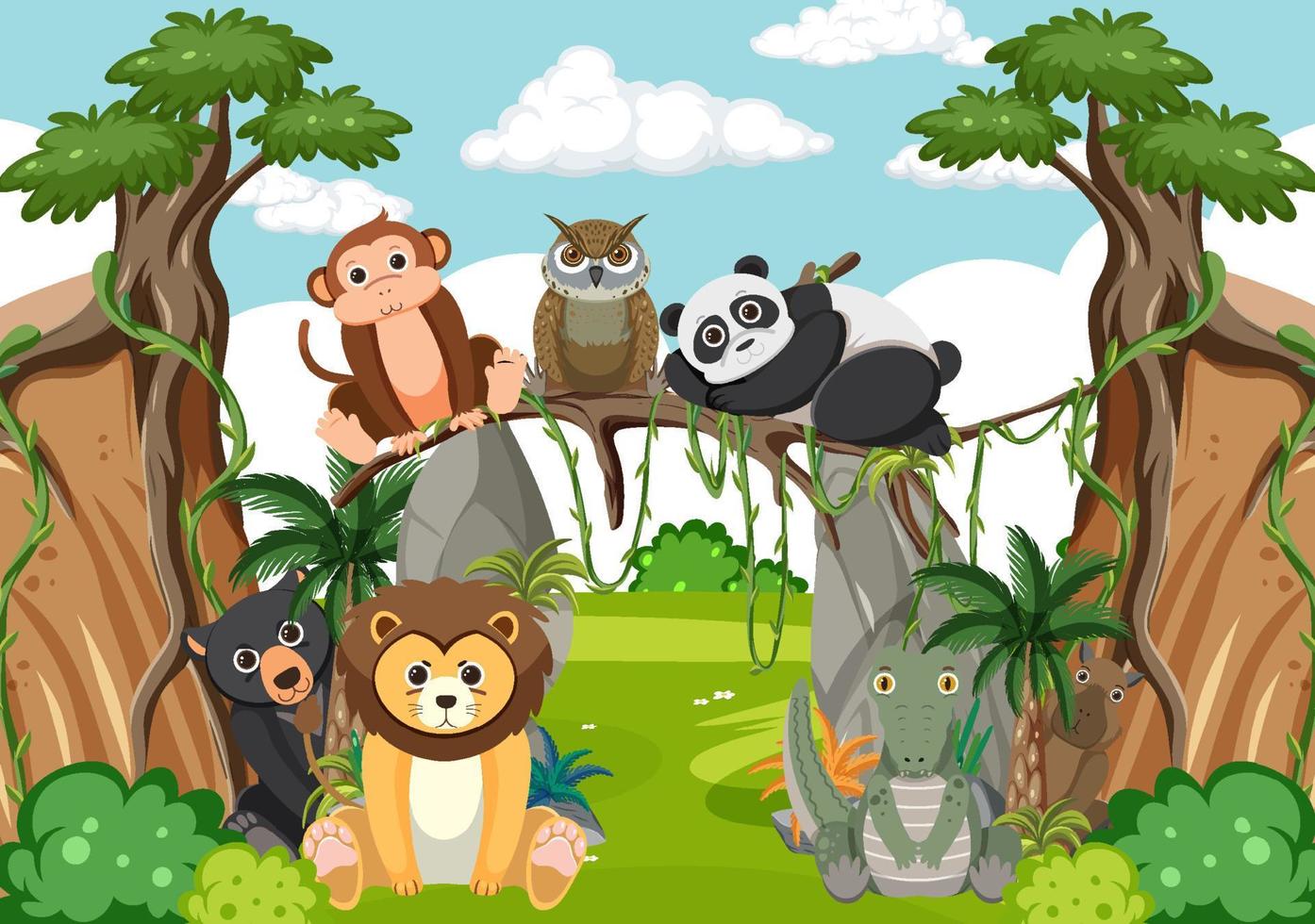 Wild animals in the forest vector
