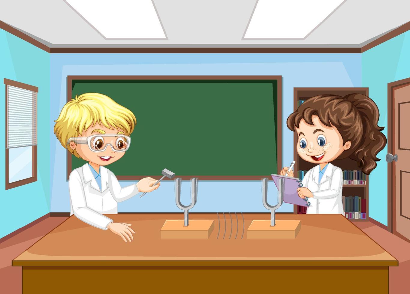 Scientist kids doing science experiment vector