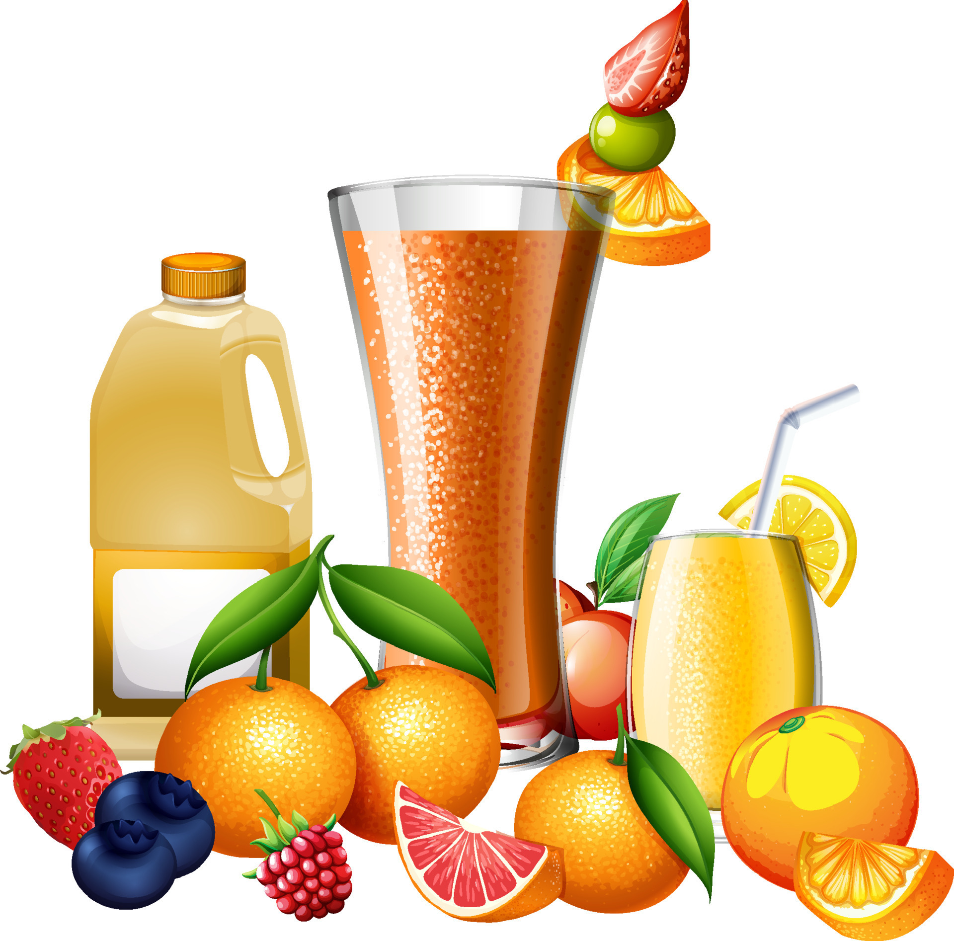 Mixed fruits juice and citrus fruits 8615387 Vector Art at Vecteezy