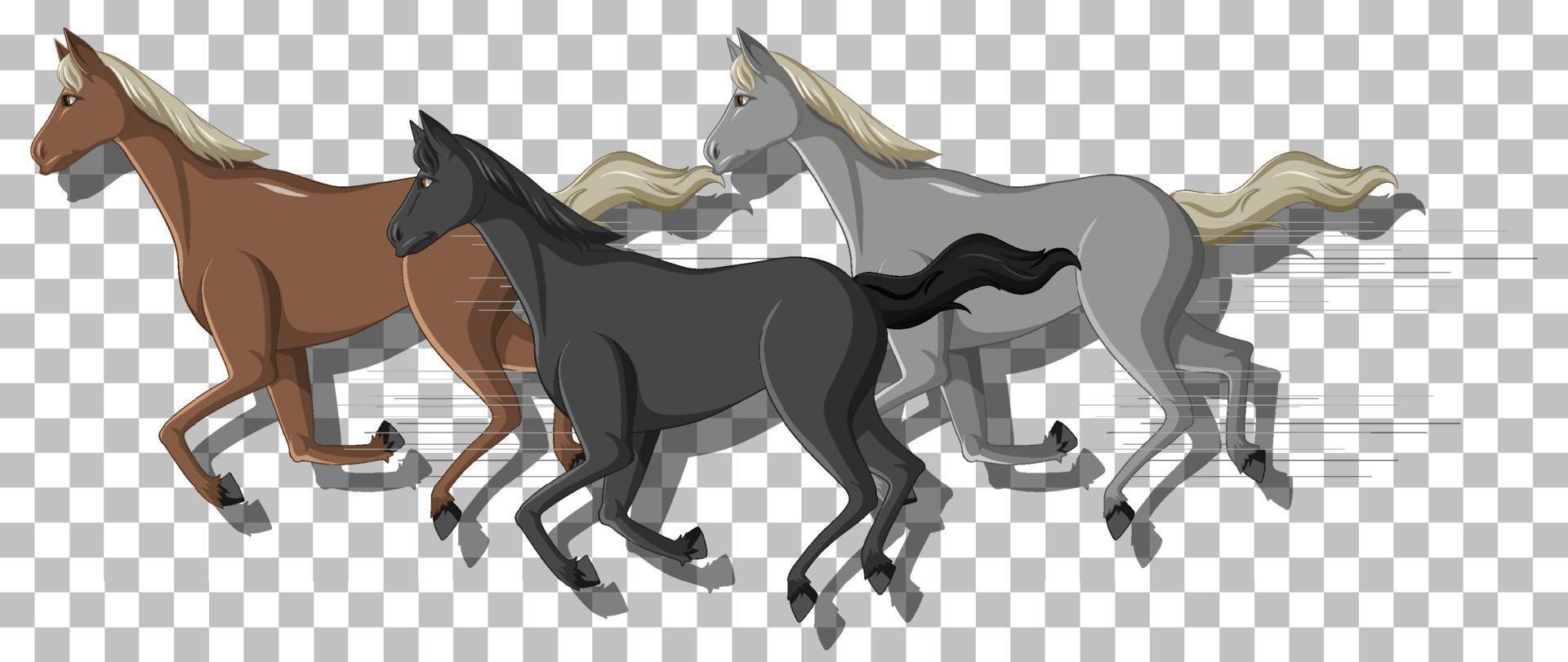 Three horses running on grid background vector