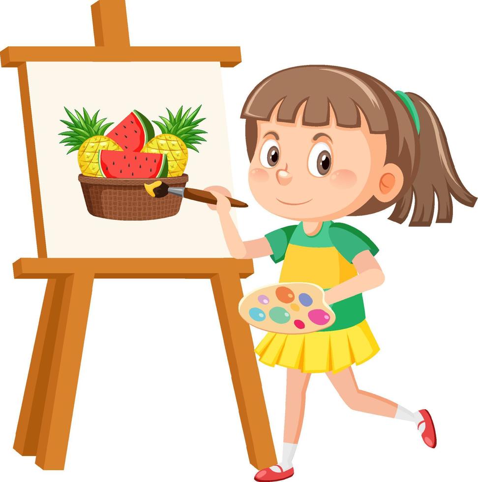Cute girl painting on canvas 8615404 Vector Art at Vecteezy