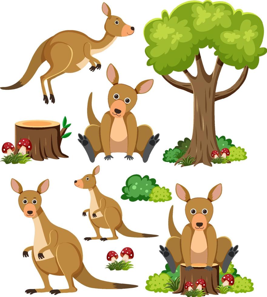 Wild animals set with nature elements vector