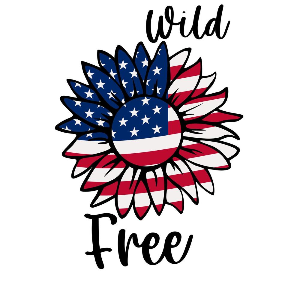 America Patriotic Design. 4th of July Patriotic Symbols Sunflower . Independence day symbol with US Flag. Vector illustration.