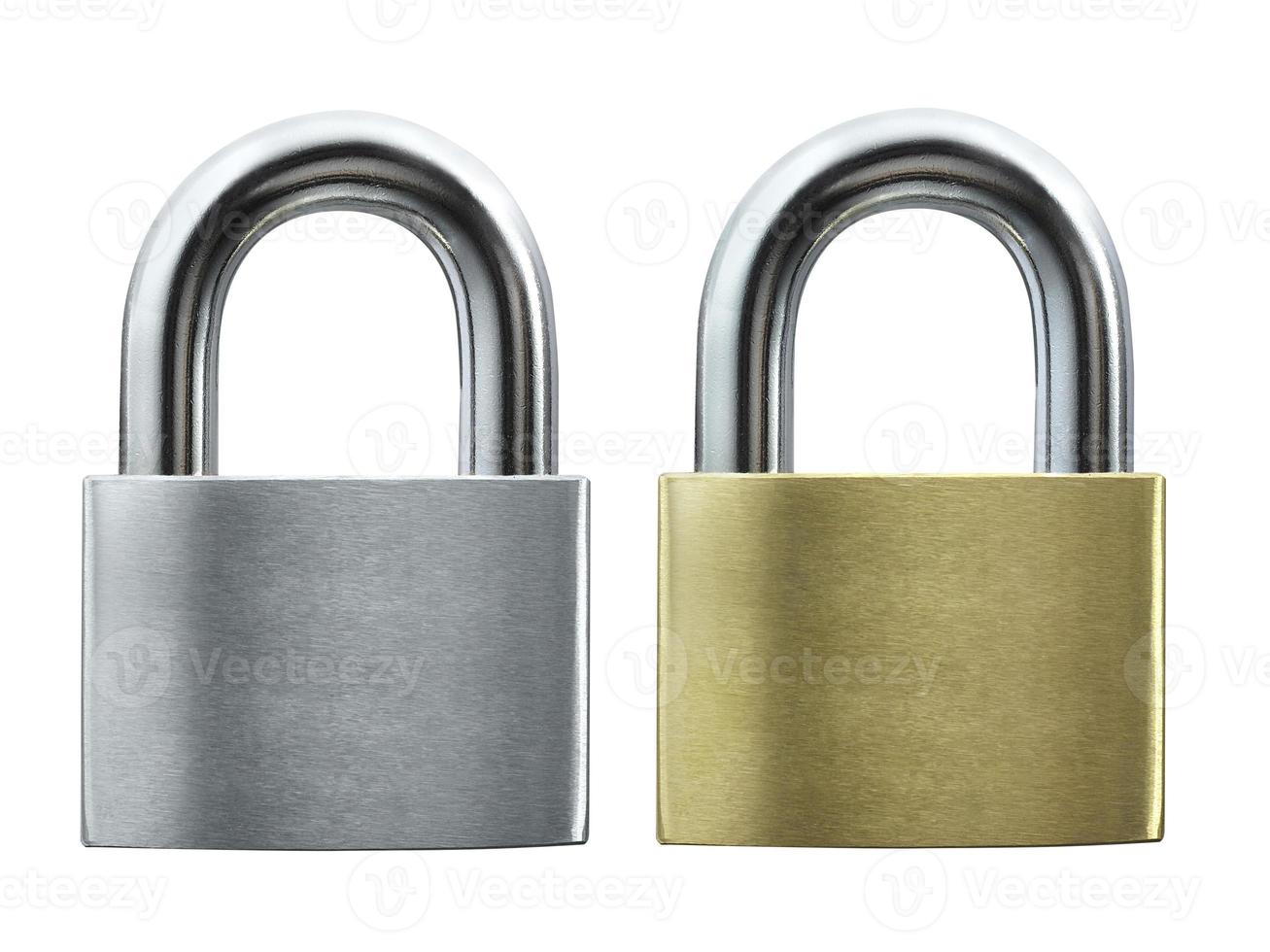 Metal padlock isolated on white background photo