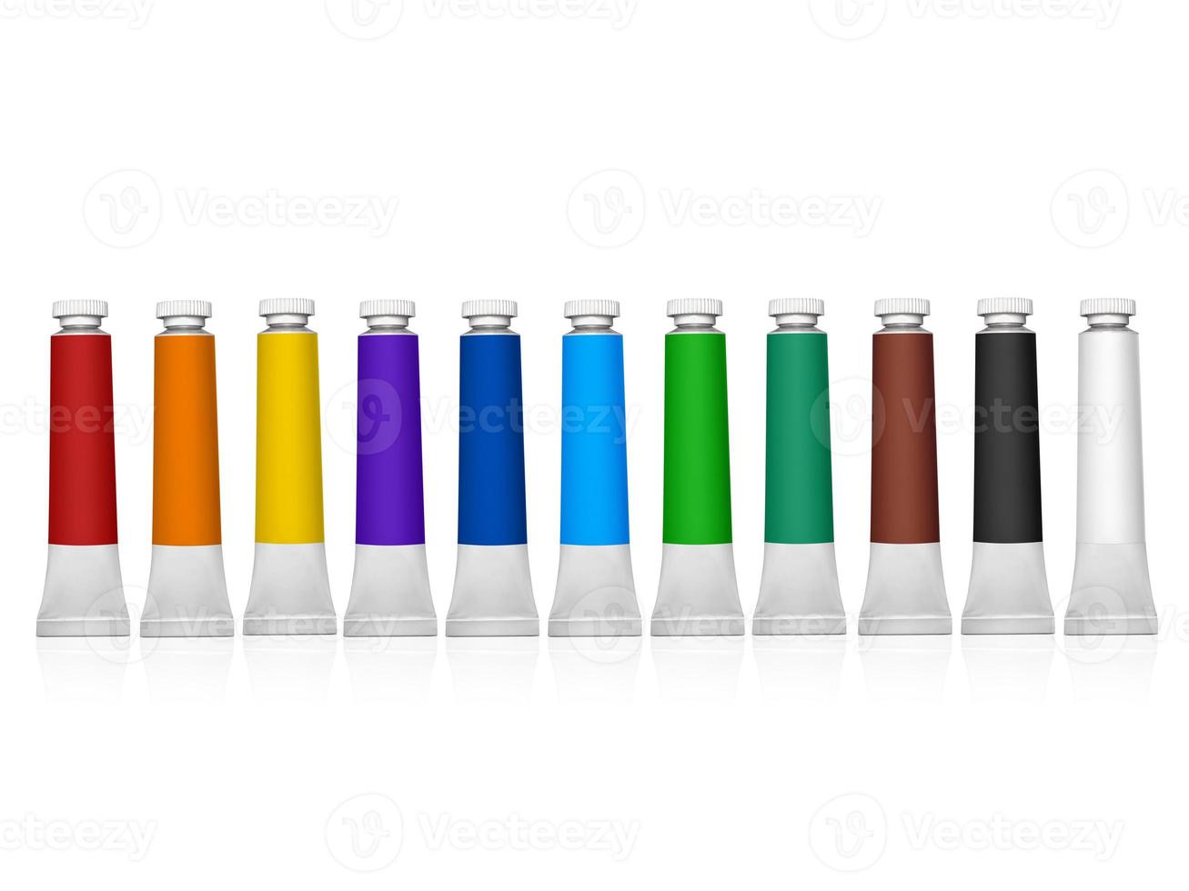 set of colored tubes with a paint on a white background photo