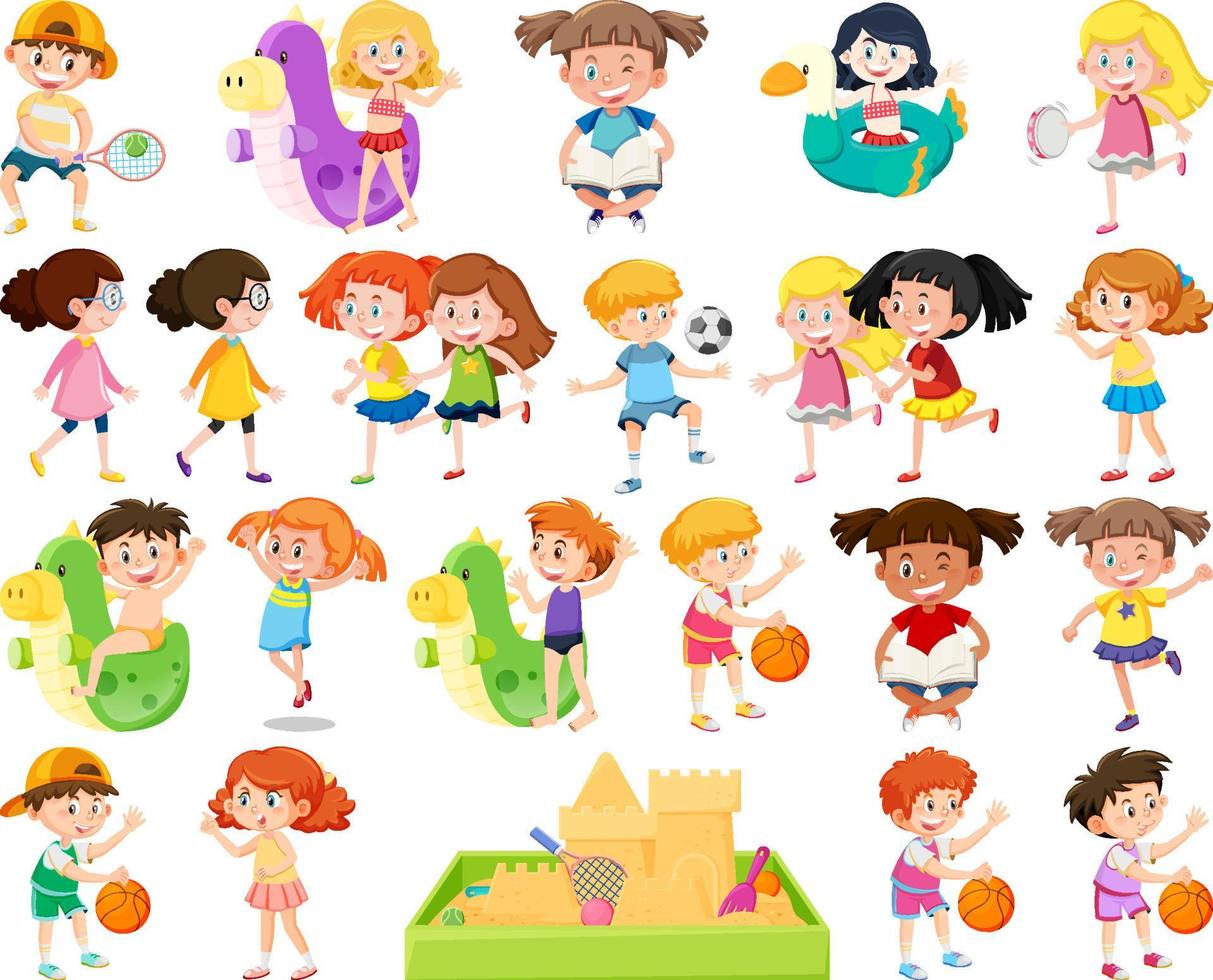 conjunto de niños haciendo diferentes actividades. vector