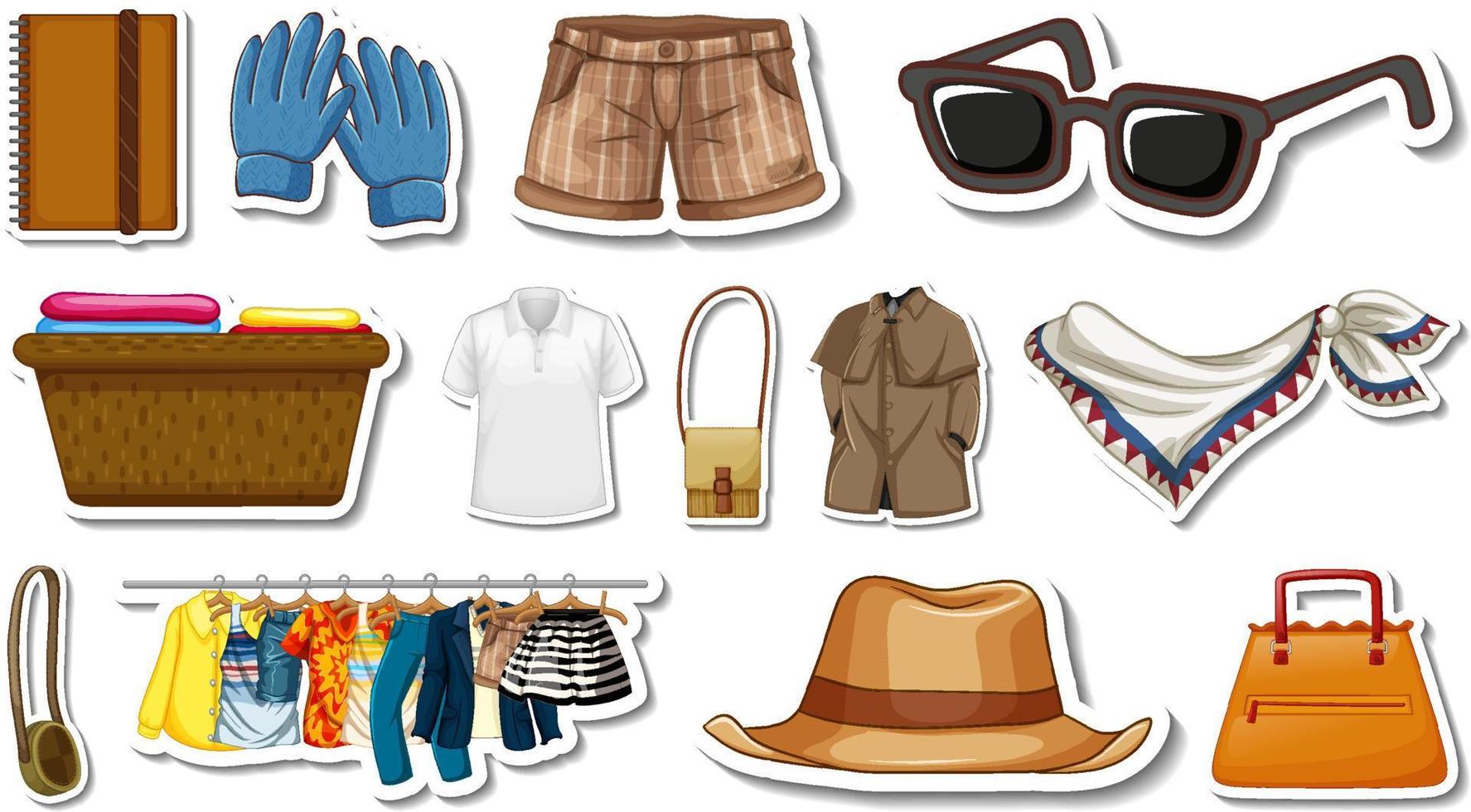 Sticker set of clothes and accessories vector