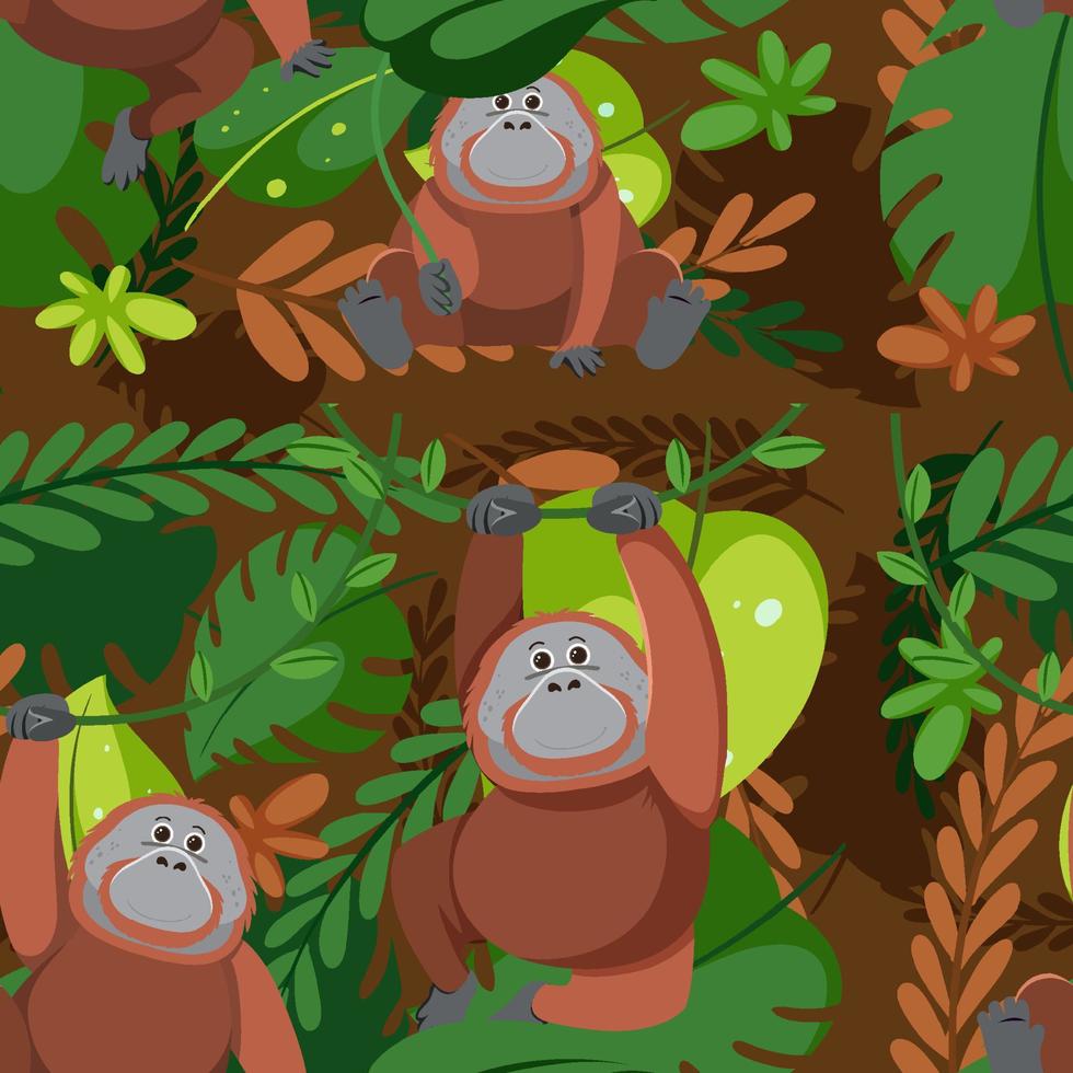 Cute orangutan seamless pattern vector