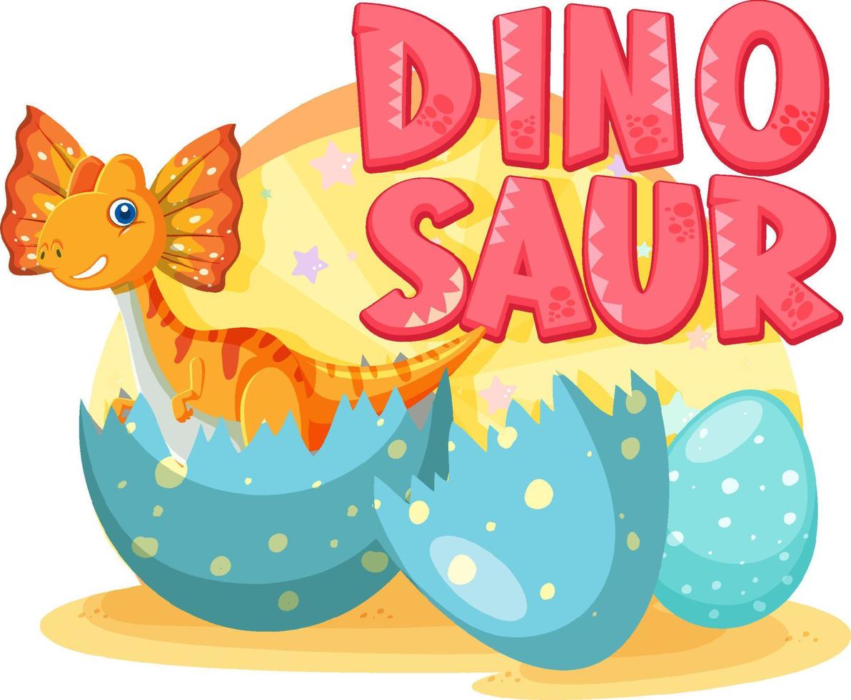 lindo dinosaurio en huevo roto con el logo de la palabra dinosaurio vector