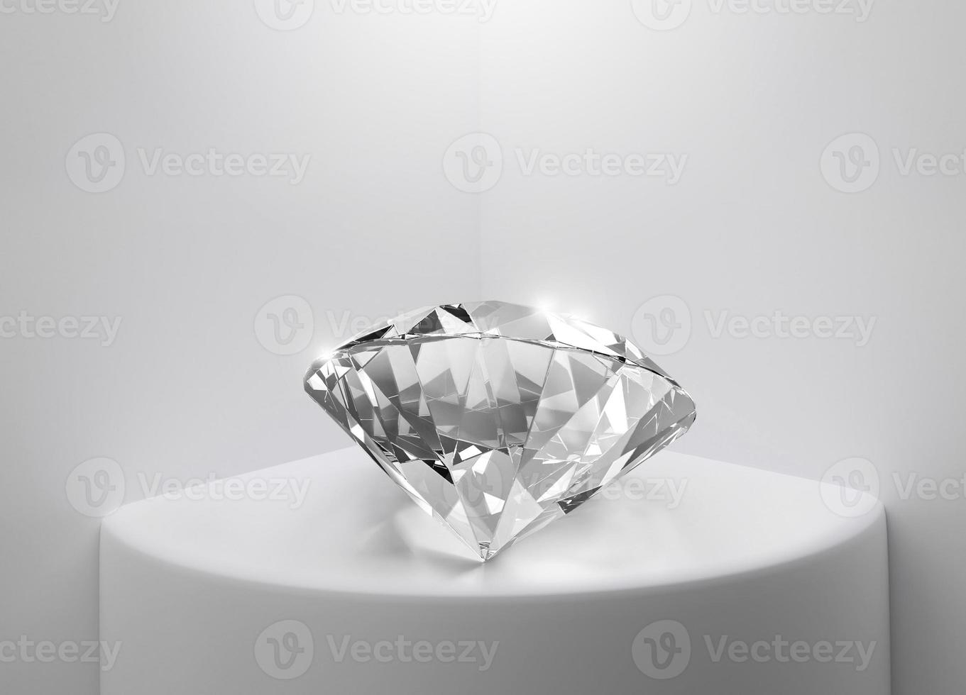 Close up of elegant diamond on Interior white space. for product display or exhibition. concept for choosing best diamond gem design. 3d render photo