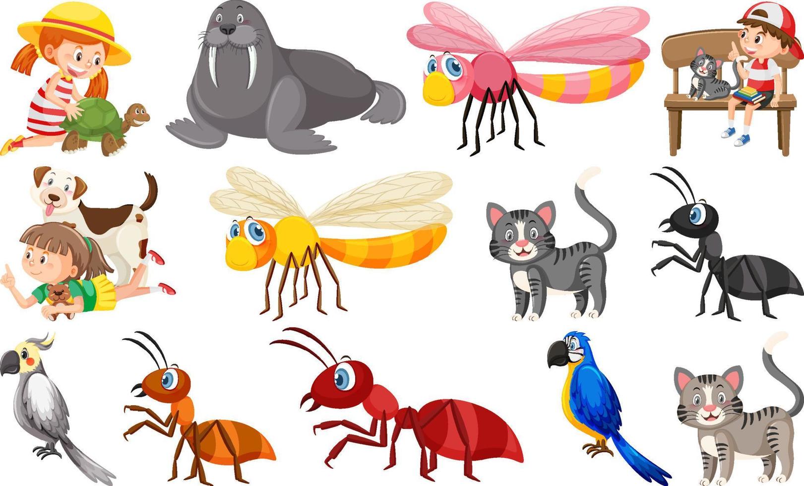 Set of various wild animals in cartoon style vector