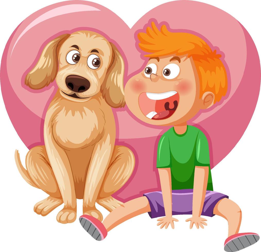 A Boy With His Dog On Heart Background 8615732 Vector Art At Vecteezy