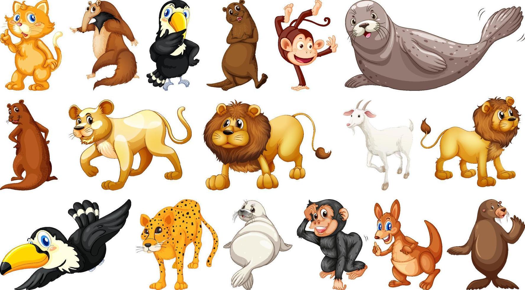 animales salvajes sobre fondo blanco vector