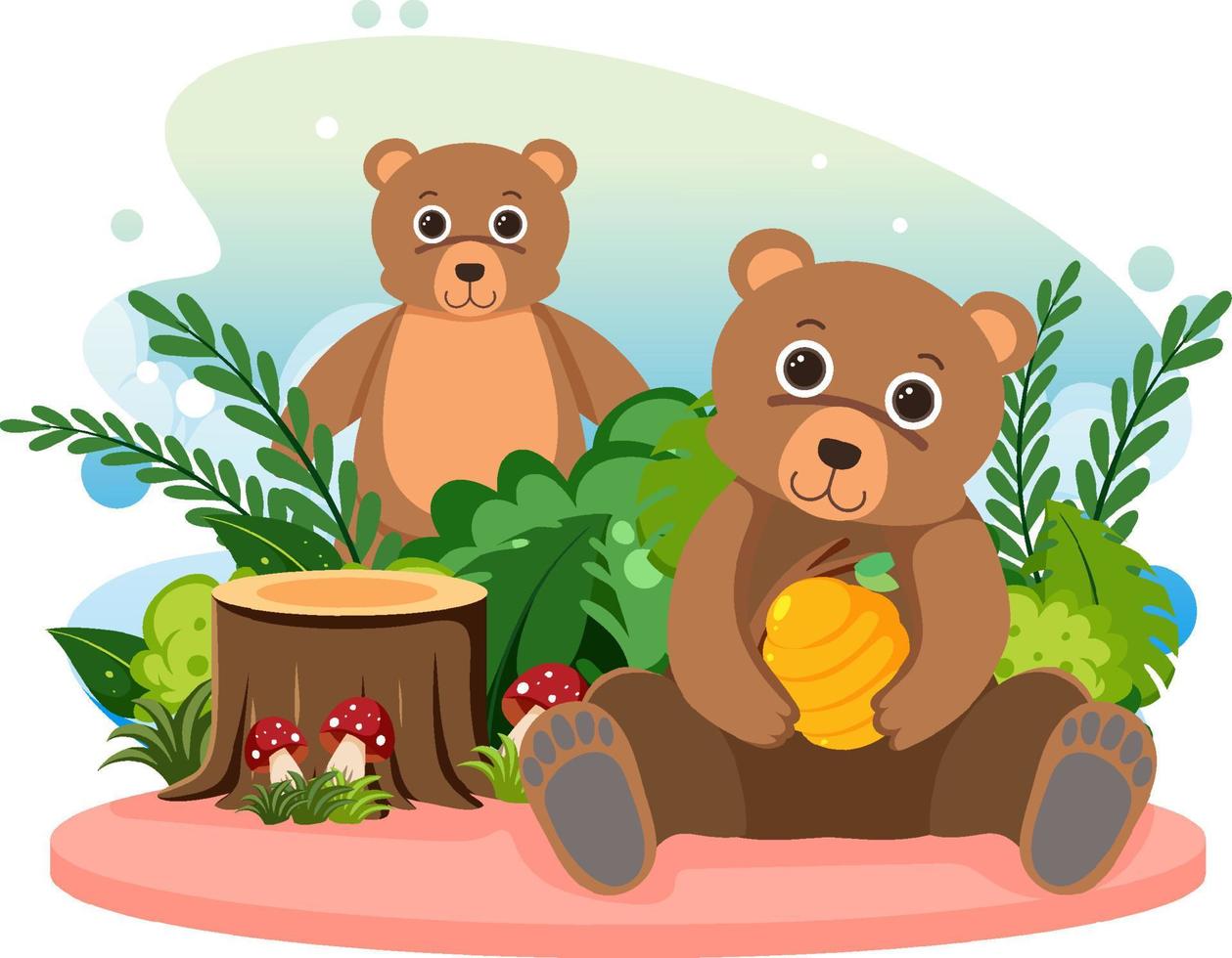 Two cute bears in flat cartoon style vector