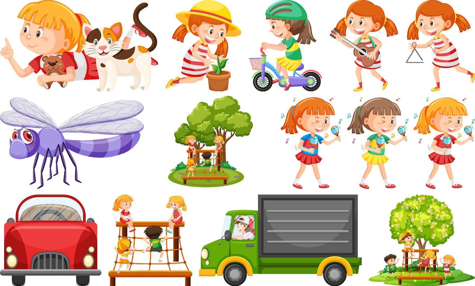 Set of cute kids and objects vector