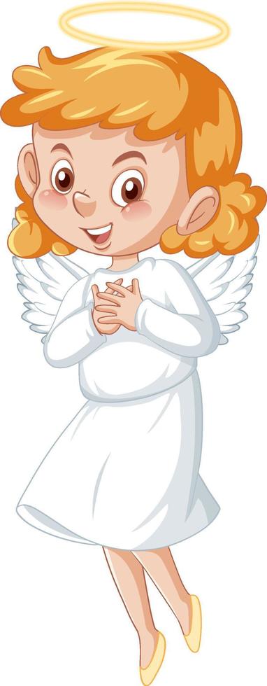 lindo personaje de dibujos animados de ángel en vestido blanco sobre fondo blanco vector