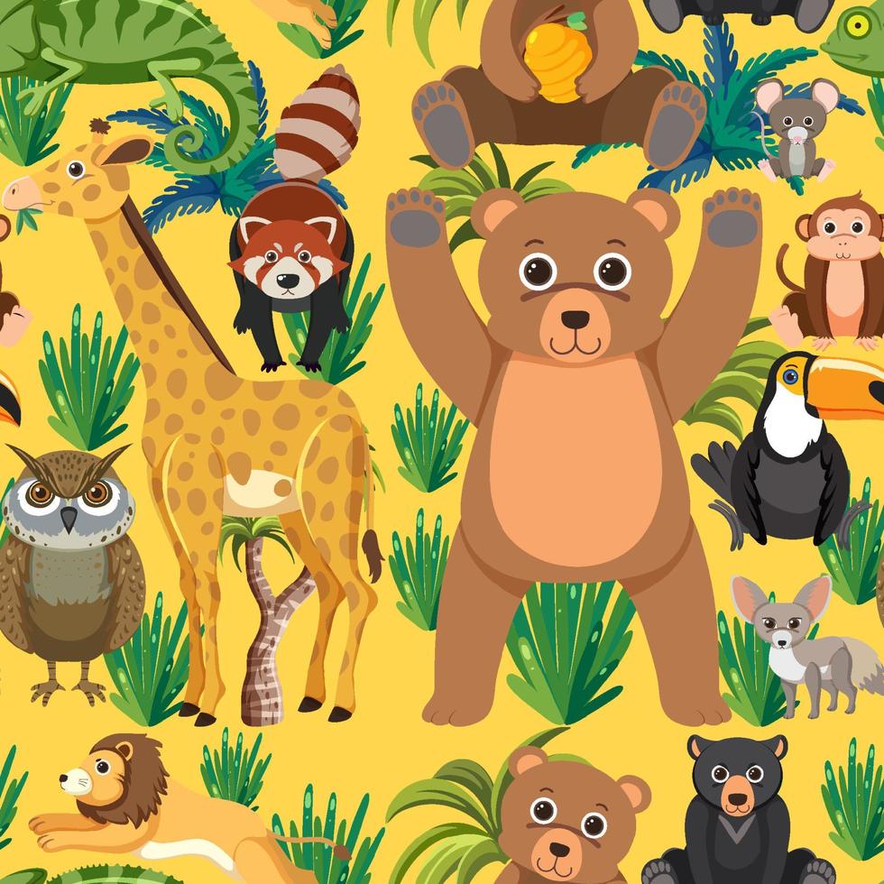 Cute wild animals seamless pattern vector