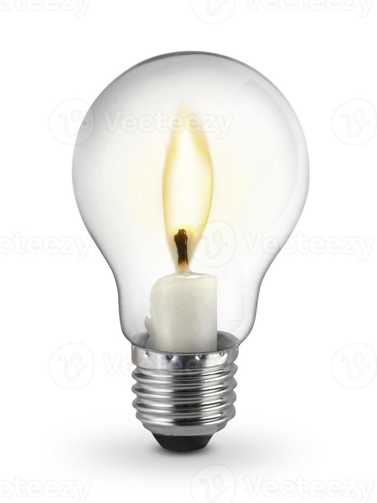 Candle Light, White Wax Candles Lights inside of light bulb on White Background, Inspiration concept photo