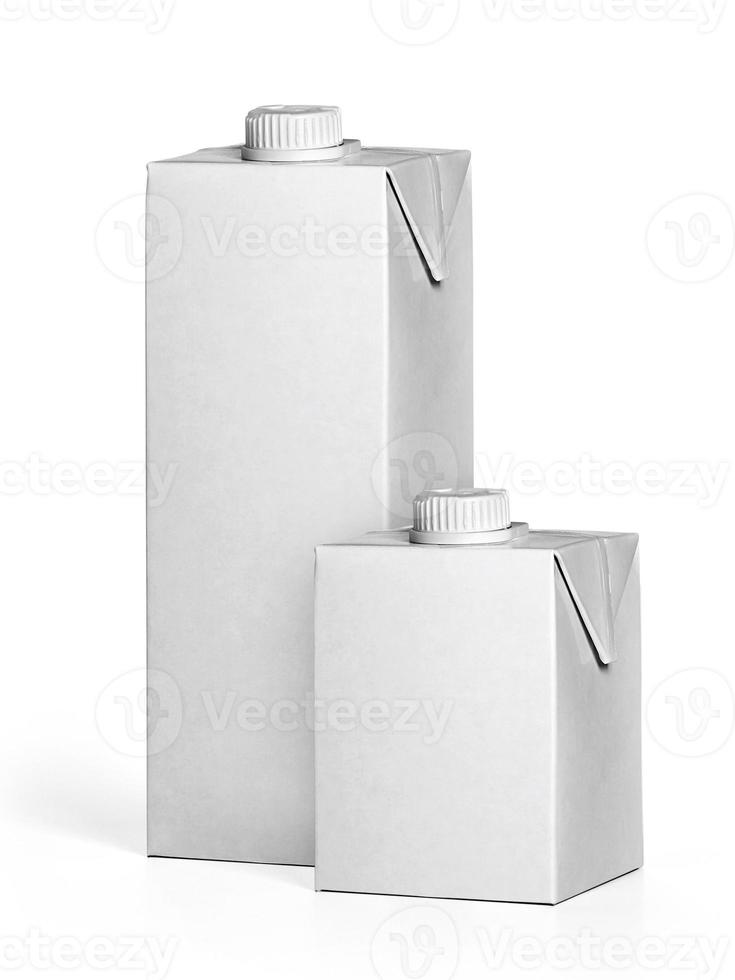 Box empty white fruit juice  isolated on white background photo