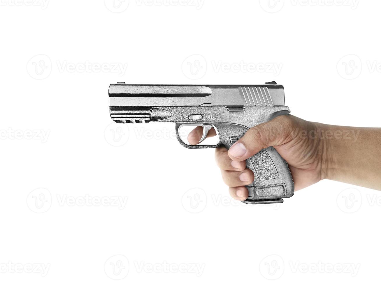 A man with gun silver metal isolated on white background photo