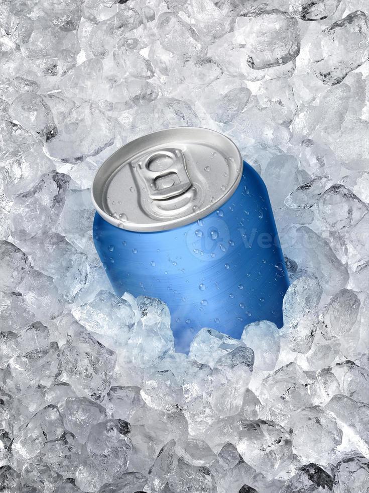 Metal aluminum beverage drink can in ice photo