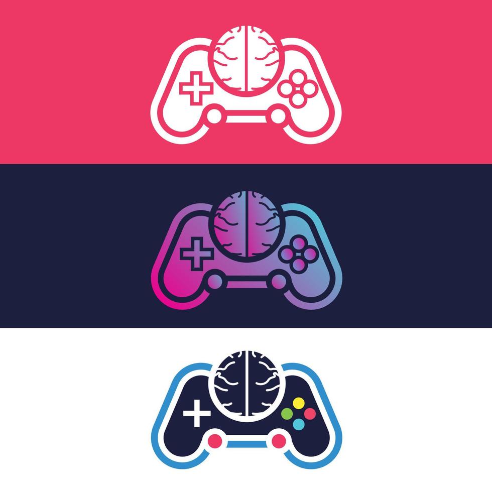 Ilustración de vector de diseño de logotipo de gamepad y cerebro