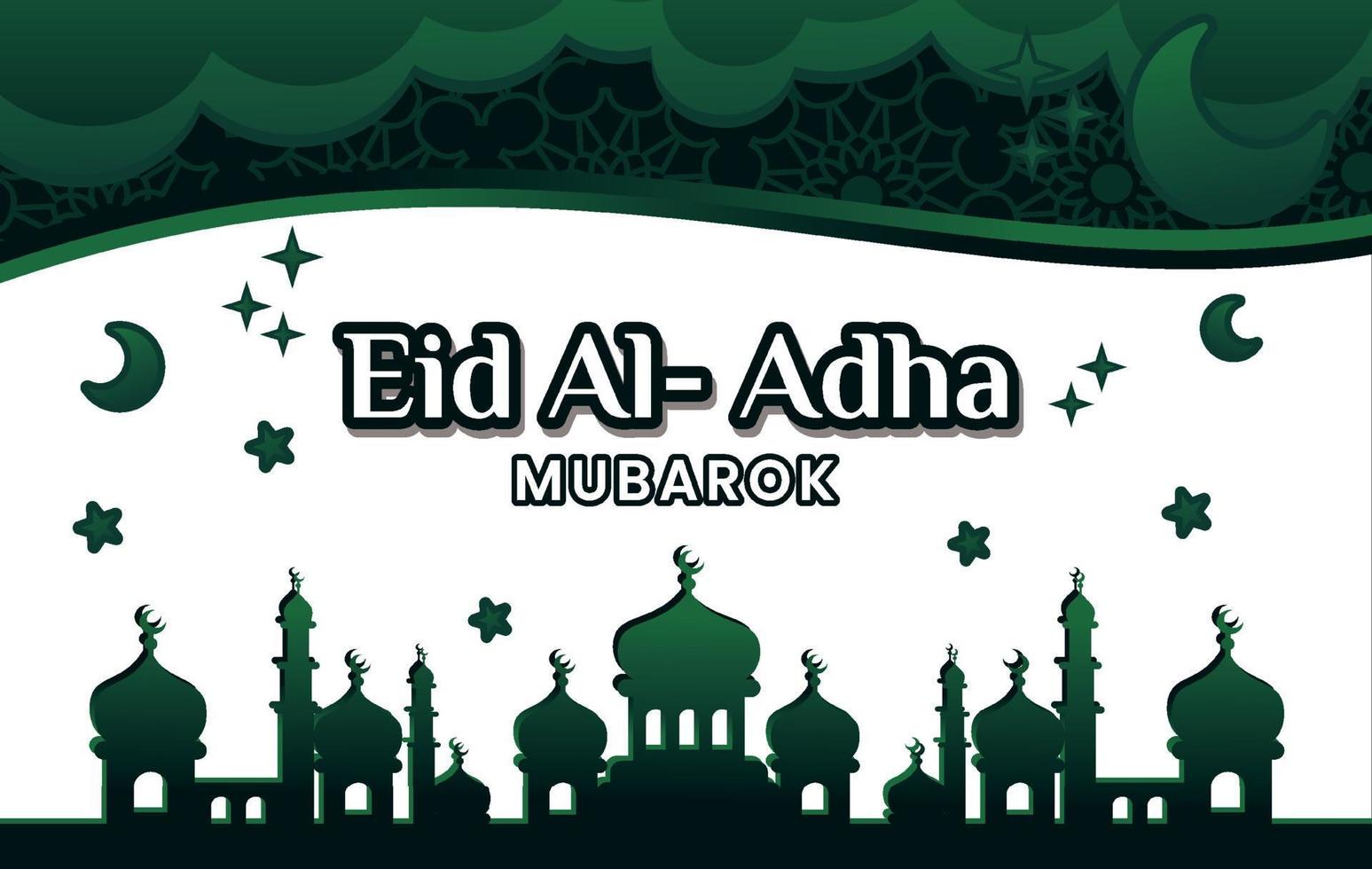 diseño vectorial de banner eid al-adha con un fondo verde islámico y un motivo de mezquita creativo y simple vector