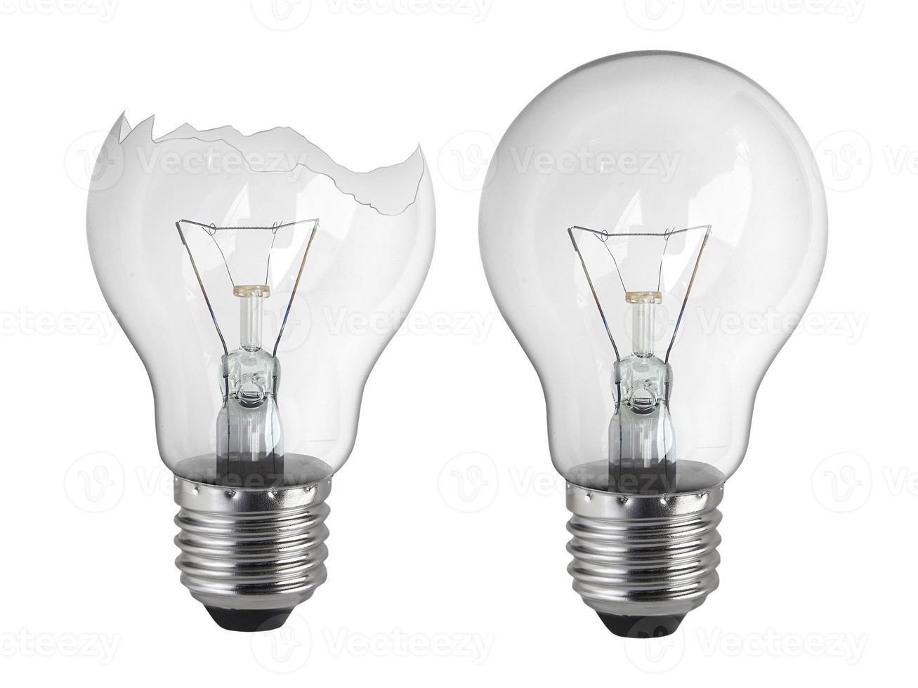 Broken light bulb isolated on white background photo