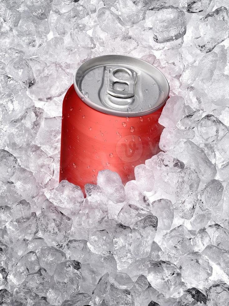 Metal aluminum beverage drink can in ice photo