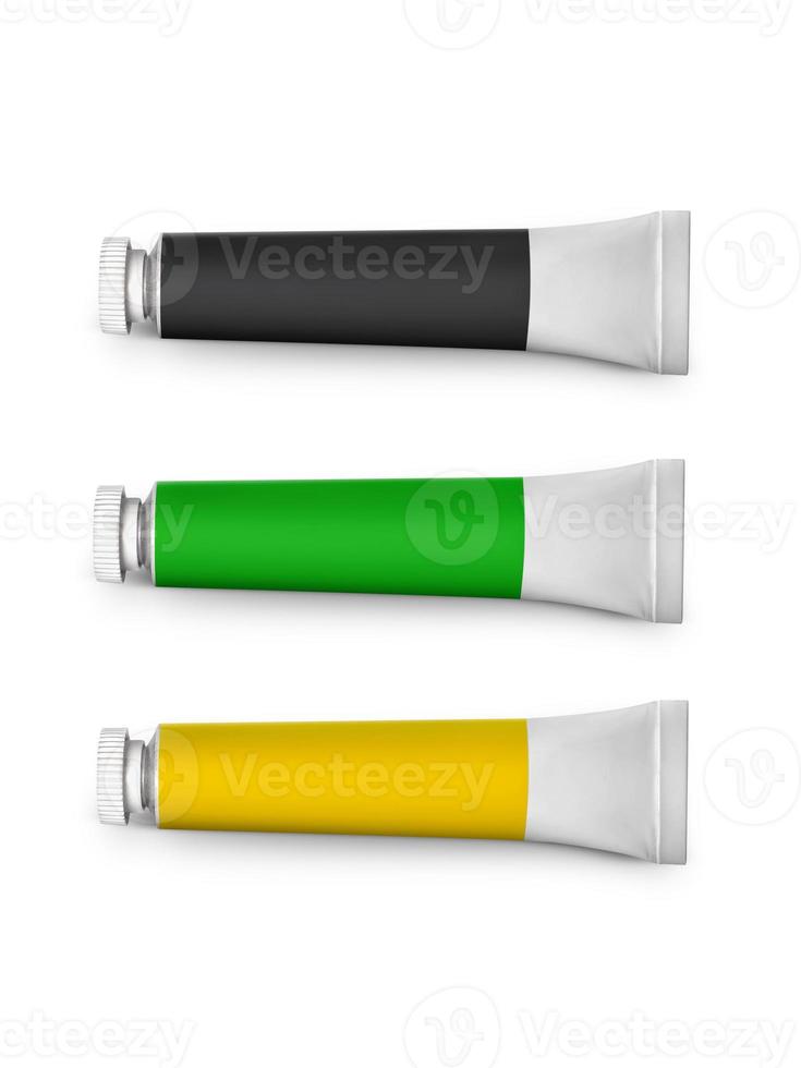 set of colored tubes with a paint on a white background photo