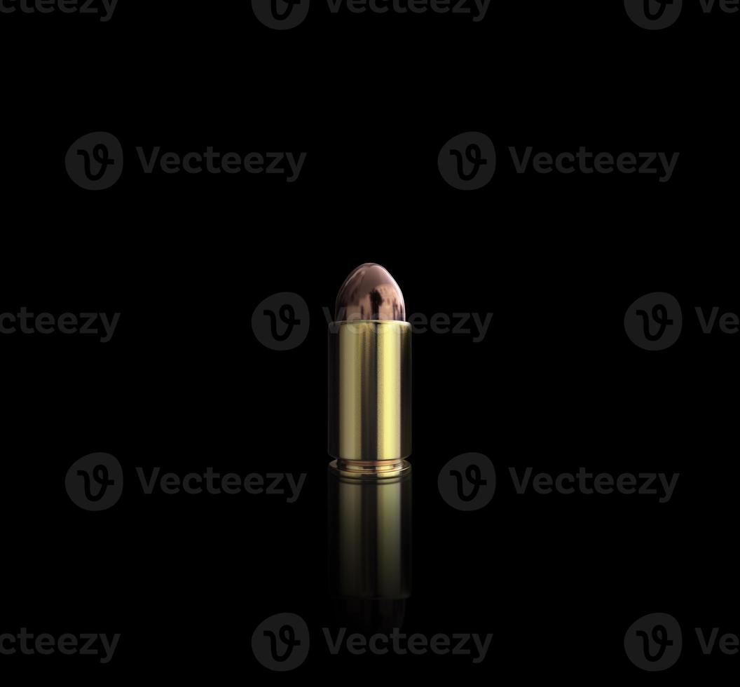 Bullet isolated on black background with reflexion. 3d render photo