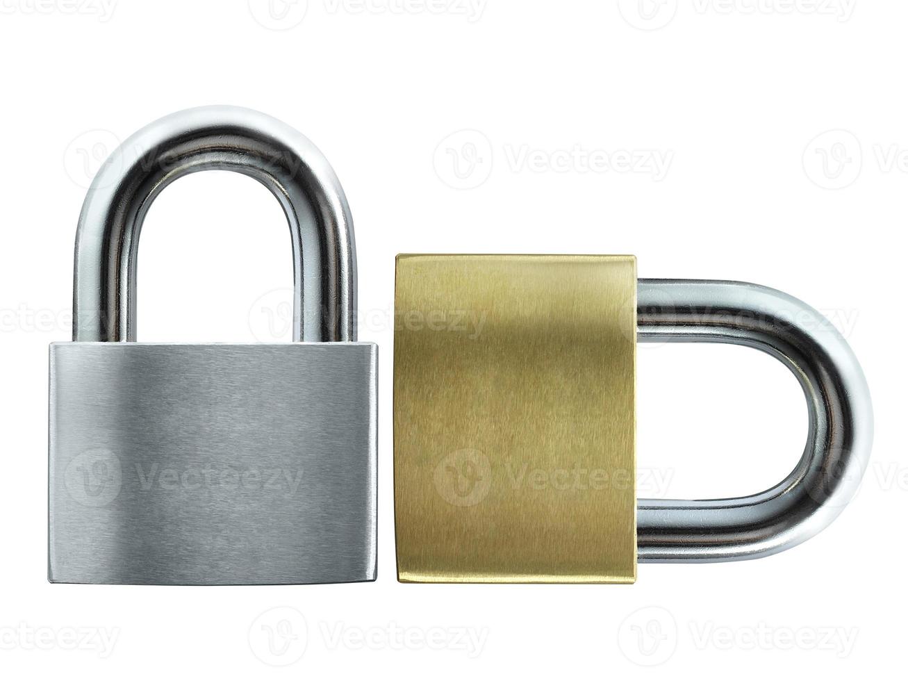 Metal padlock isolated on white background photo