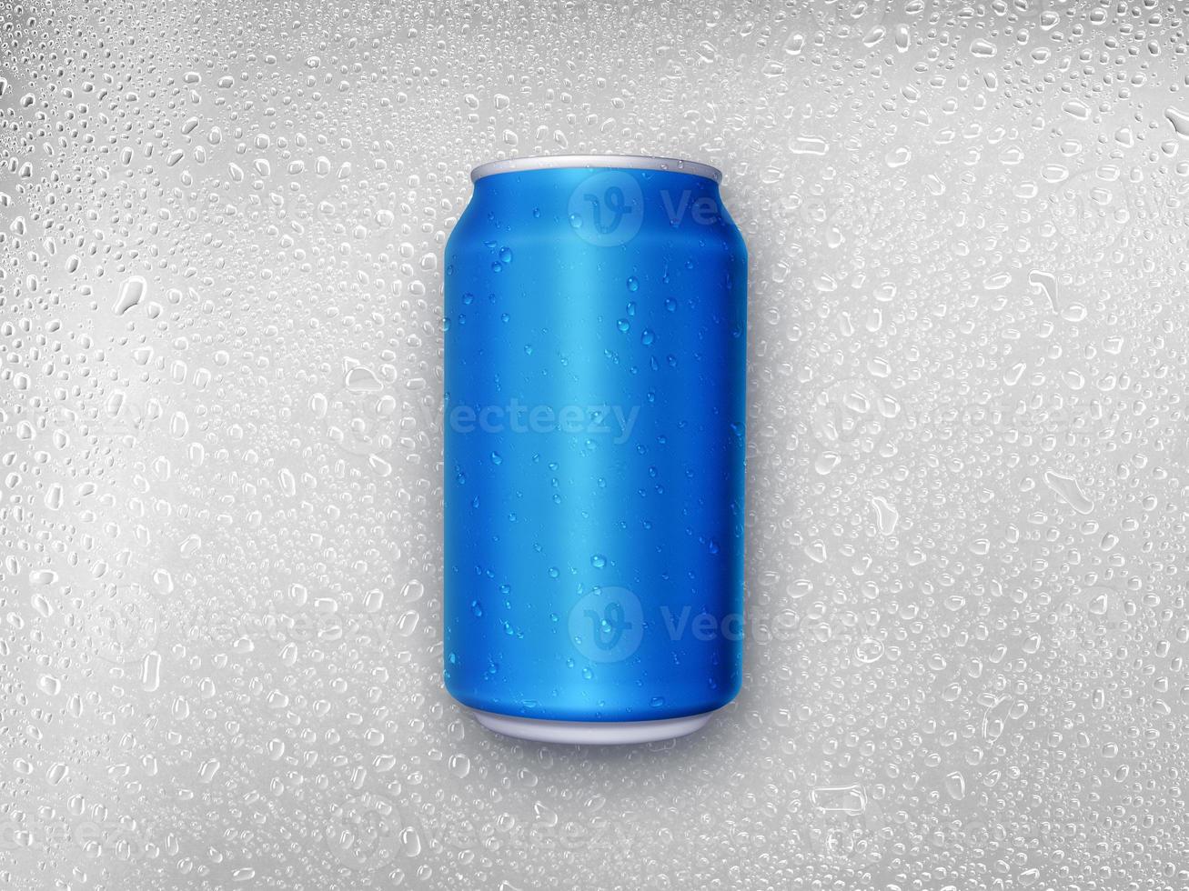 Aluminum cans on water droplets background photo