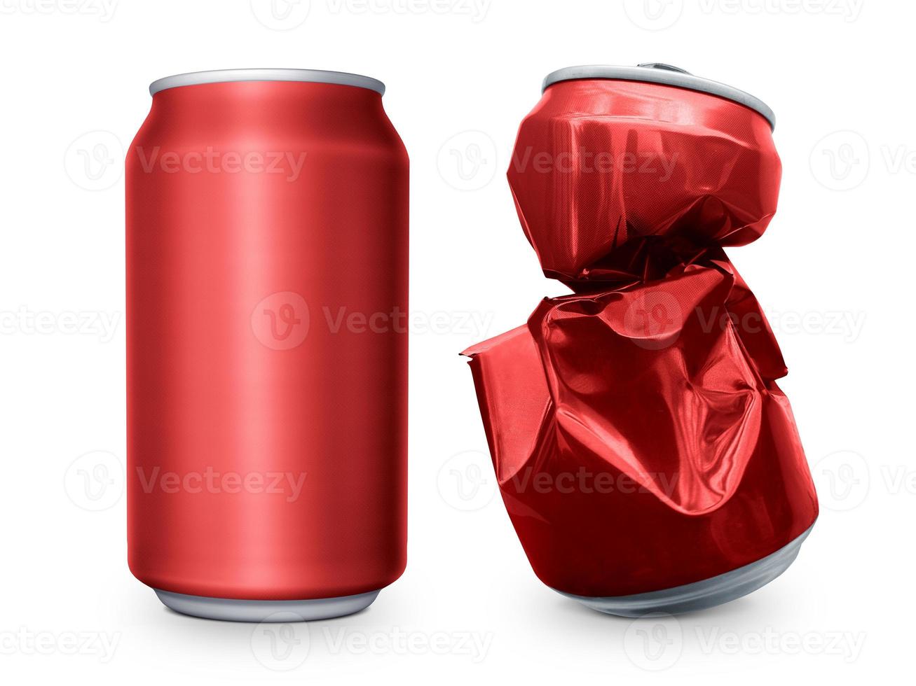 Crumpled empty blank soda and beer can garbage, Crushed junk can can recycle isolated on white background photo
