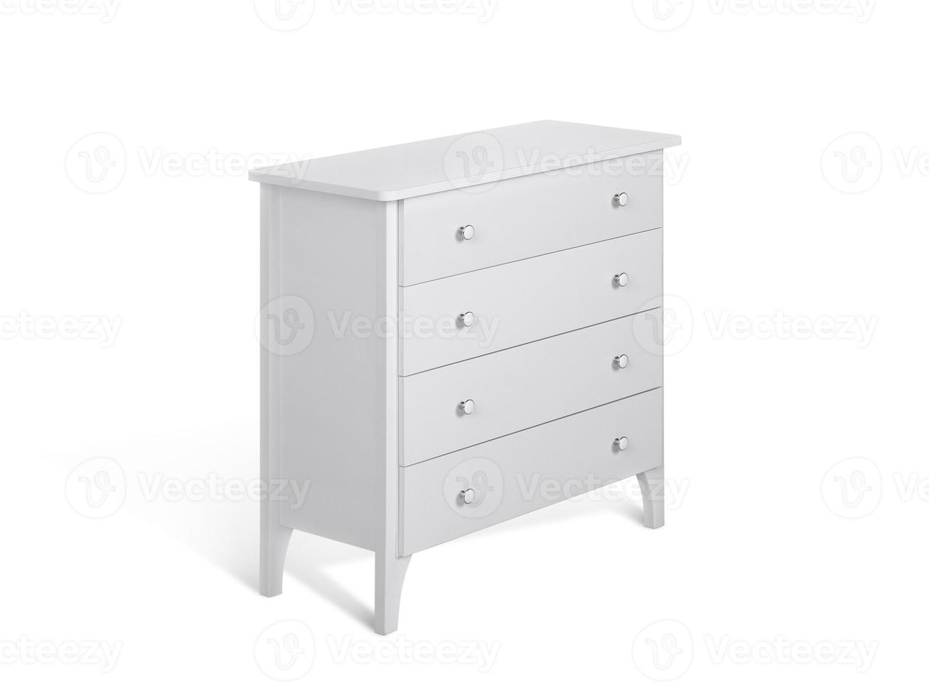 Modern wooden chest of drawers on white background photo