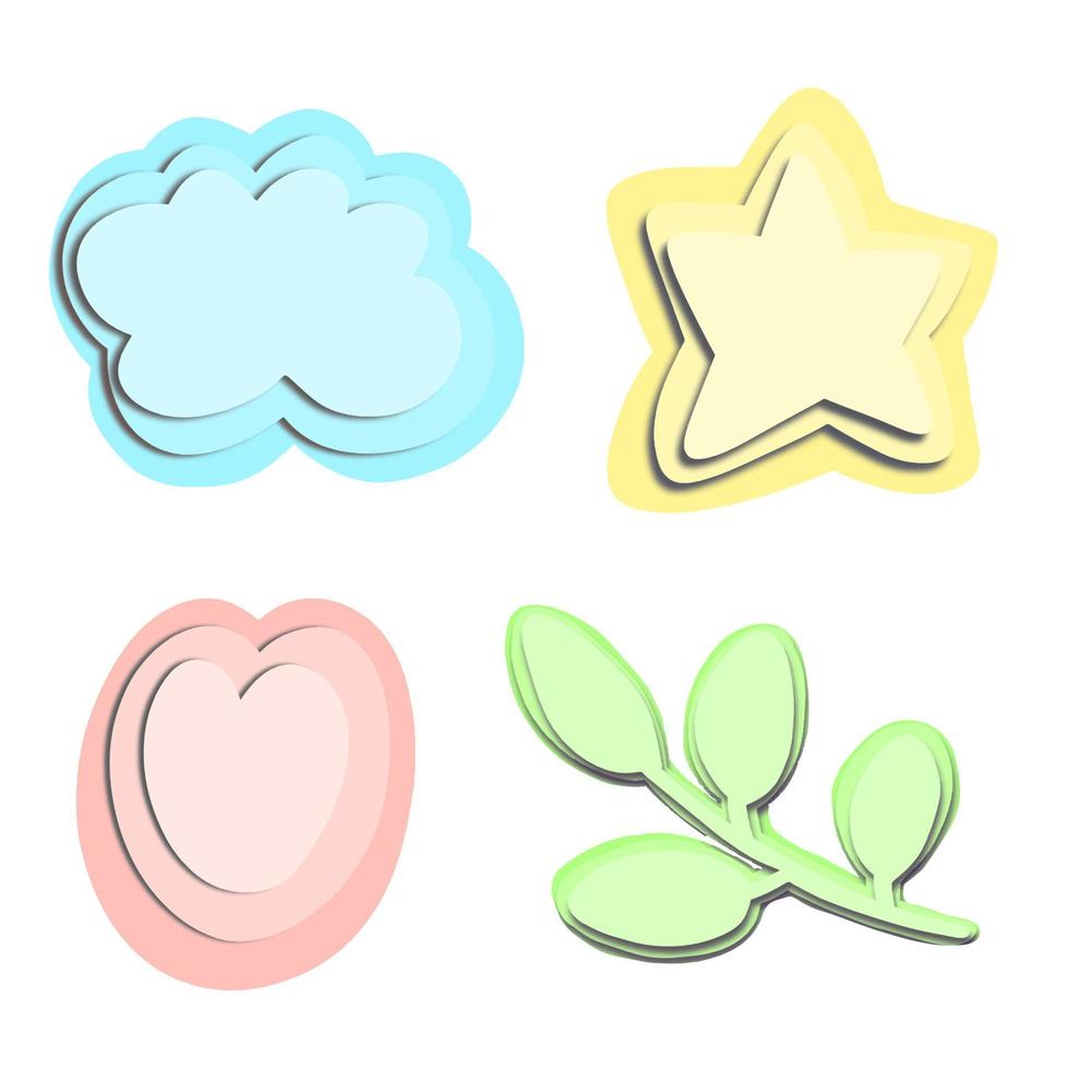 Vector Collection of paper cut items for design. Heart, twig, star, cloud.
